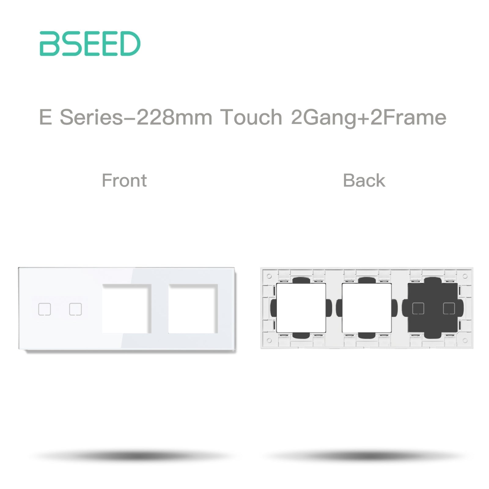 BSEED Echo Touch DIY Part Customized Free Combinations Glass Panels Light Switches Bseedswitch White 2 Gang +2 slot Panel 