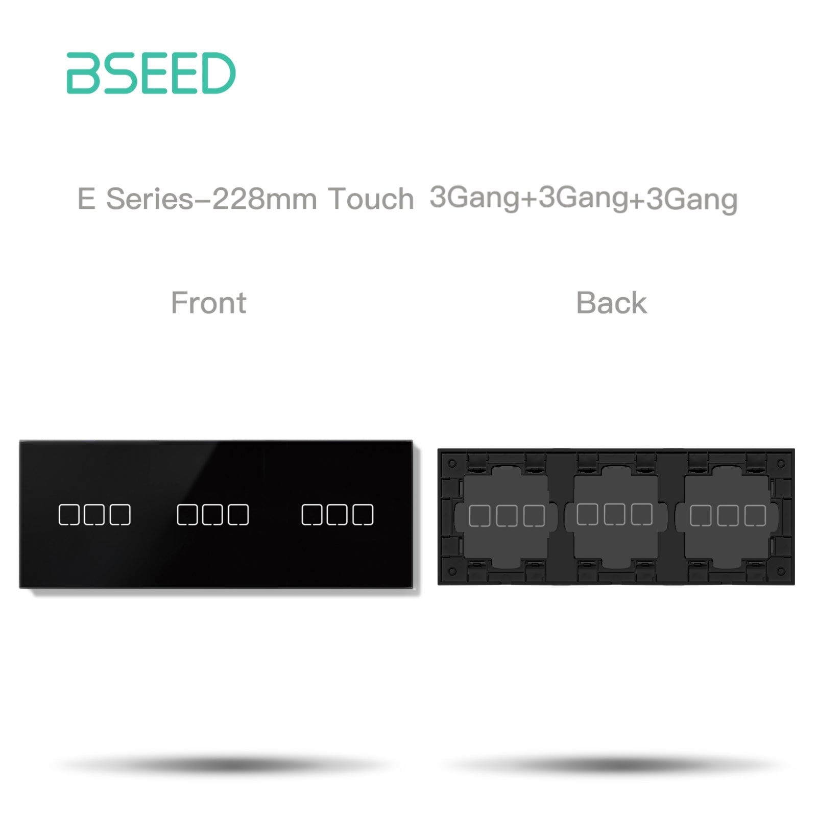 BSEED Echo Touch DIY Part Customized Free Combinations Glass Panels Light Switches Bseedswitch Black 3 Gang +3 Gang+ 3 Gang Panel 