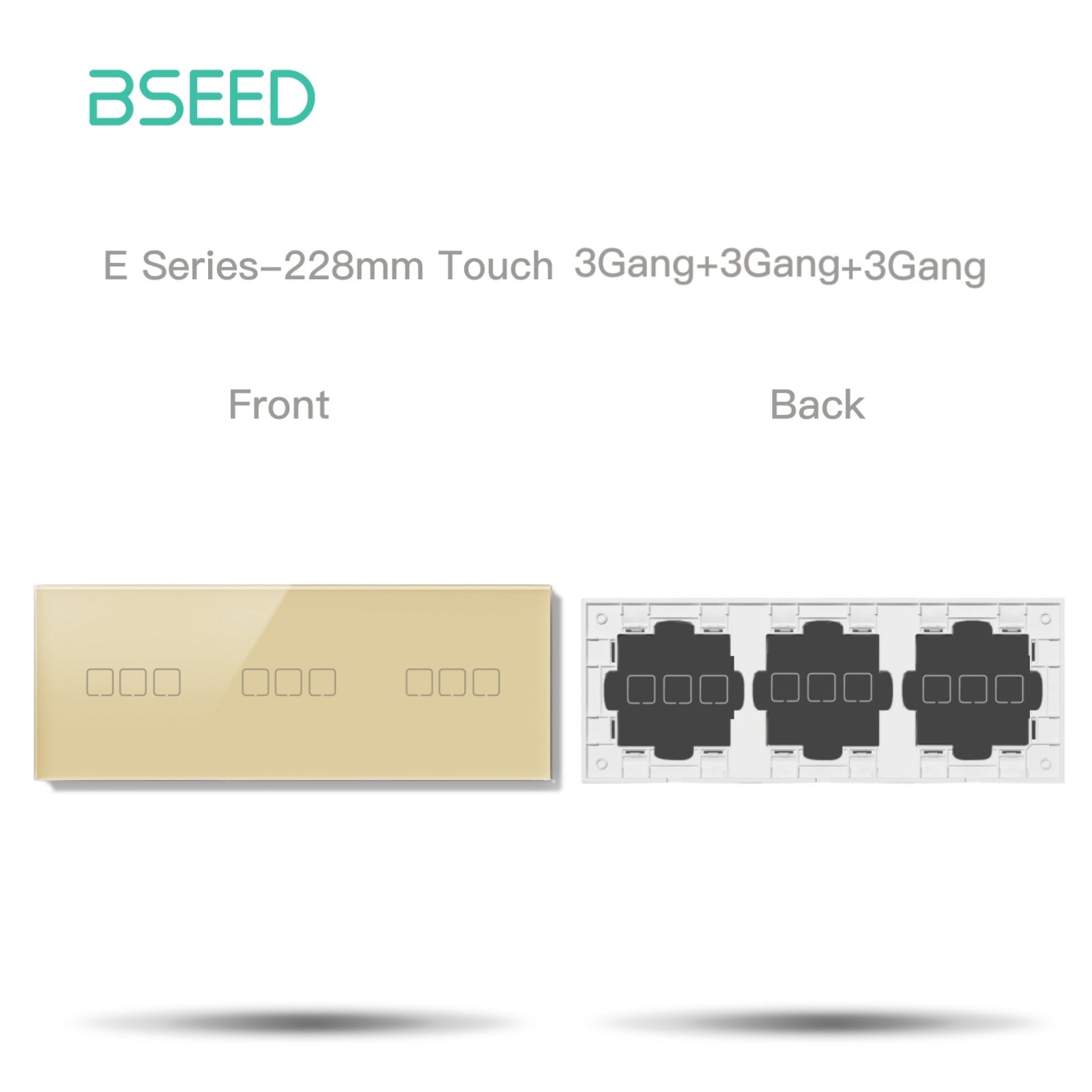 BSEED Echo Touch DIY Part Customized Free Combinations Glass Panels Light Switches Bseedswitch Gold 3 Gang +3 Gang+ 3 Gang Panel 