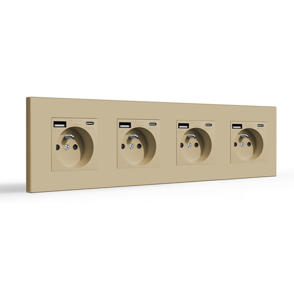 Toma de pared BSEED FR con interfaz Tipo-C, enchufe de pared con puerto de carga, tomas de corriente USB, protección infantil, 16 A, placas y cubiertas de pared Bseedswitch, cuádruple de plástico dorado