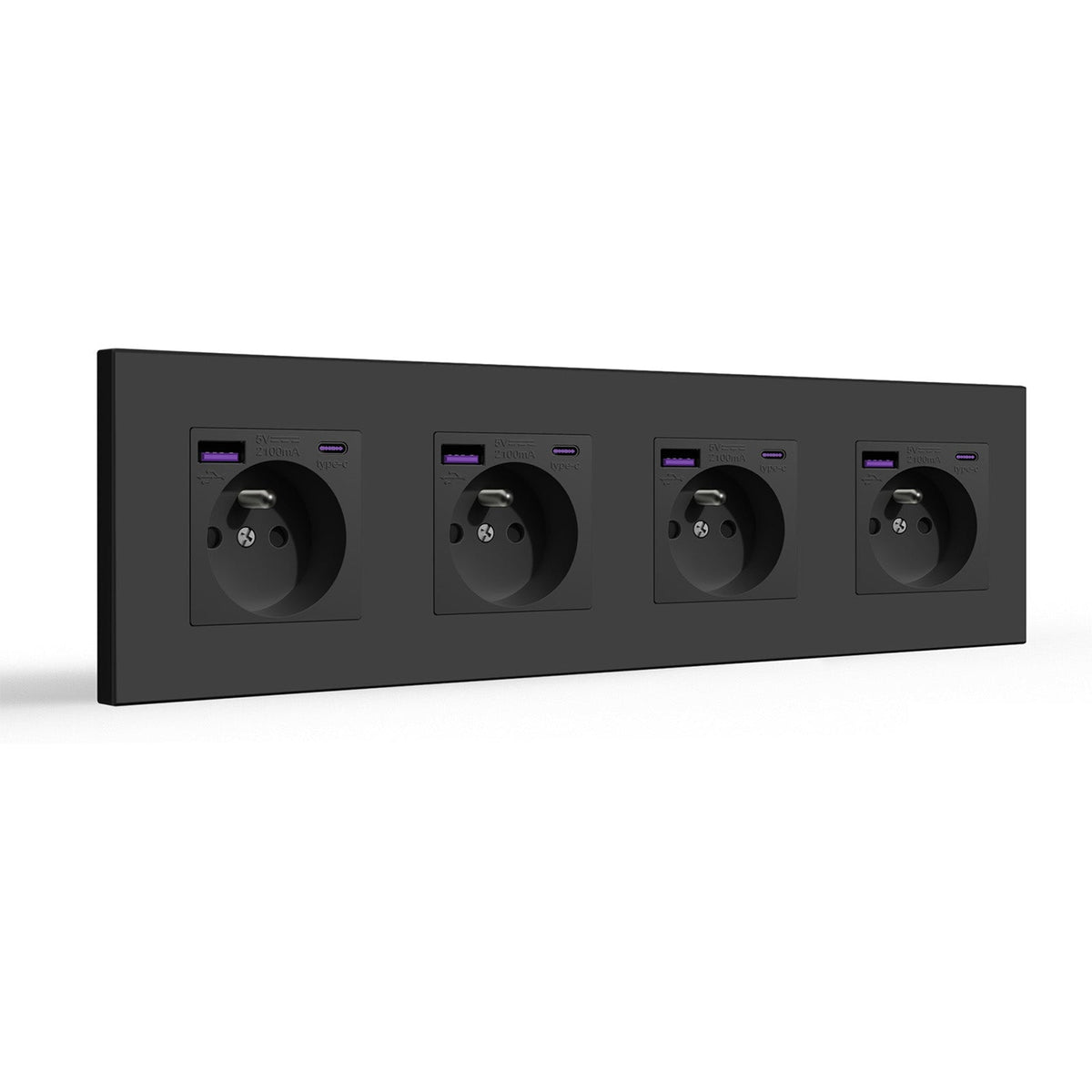 BSEED FR sockets with 20W PD Fast Charge Type-C Interface Outlet Wall Socket Power Outlets & Sockets Bseedswitch Black Plastic Quadruple