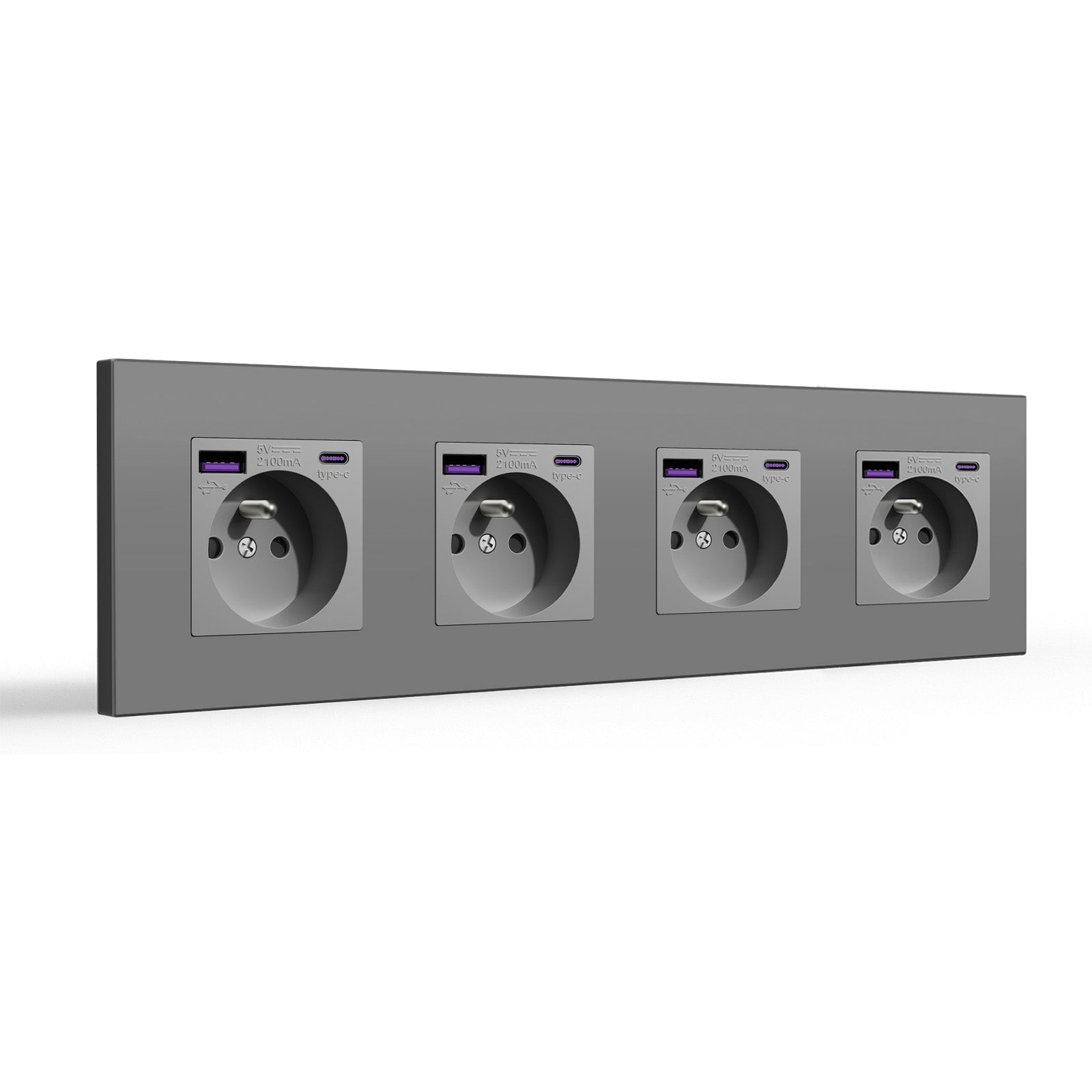 BSEED FR sockets with 20W PD Fast Charge Type-C Interface Outlet Wall Socket Power Outlets & Sockets Bseedswitch Grey Plastic Quadruple