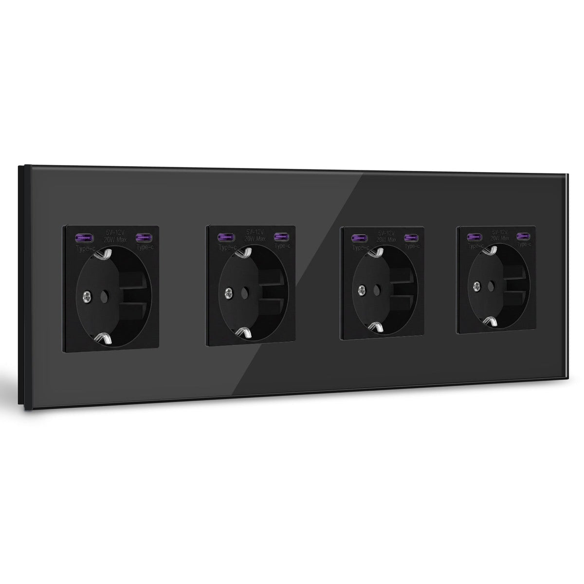 BSEED EU sockets with 20W Double Type-C Interface Outlet Wall Socket Plastic Panel Power Outlets & Sockets Bseedswitch Black Glass Quadruple