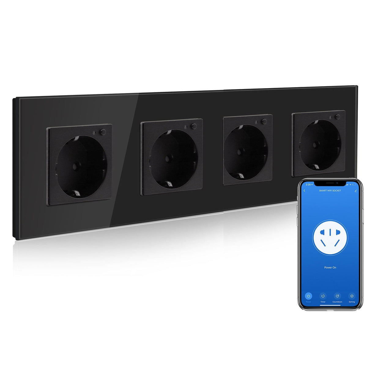 BSEED Wifi EU Wall Sockets Single Power Outlets Kids Protection Power Outlets & Sockets Bseedswitch black Quadruple Glass