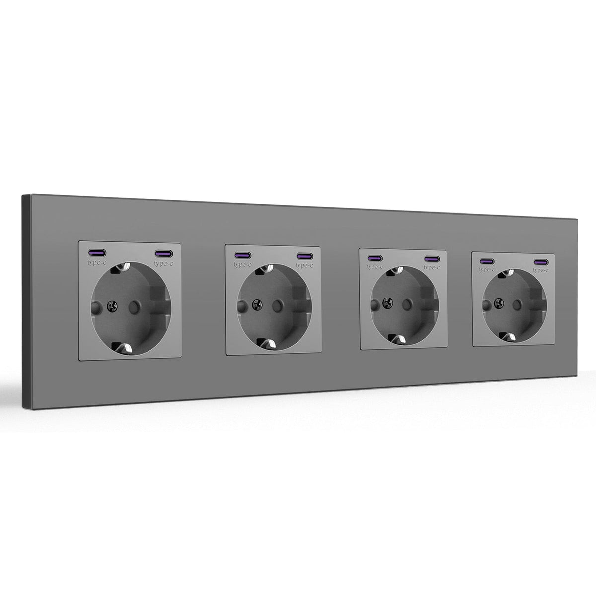 Enchufe BSEED EU con interfaz doble Tipo-C de 20W, toma de corriente con panel de plástico, enchufes y tomas de corriente Bseedswitch cuádruple de plástico gris
