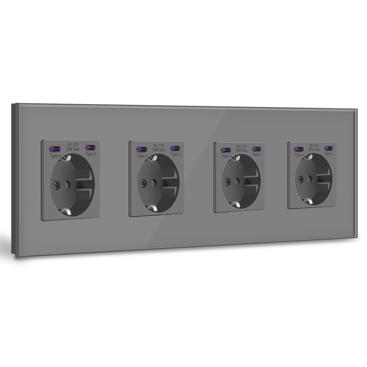 BSEED EU sockets with 20W Double Type-C Interface Outlet Wall Socket Plastic Panel Power Outlets & Sockets Bseedswitch Grey Glass Quadruple