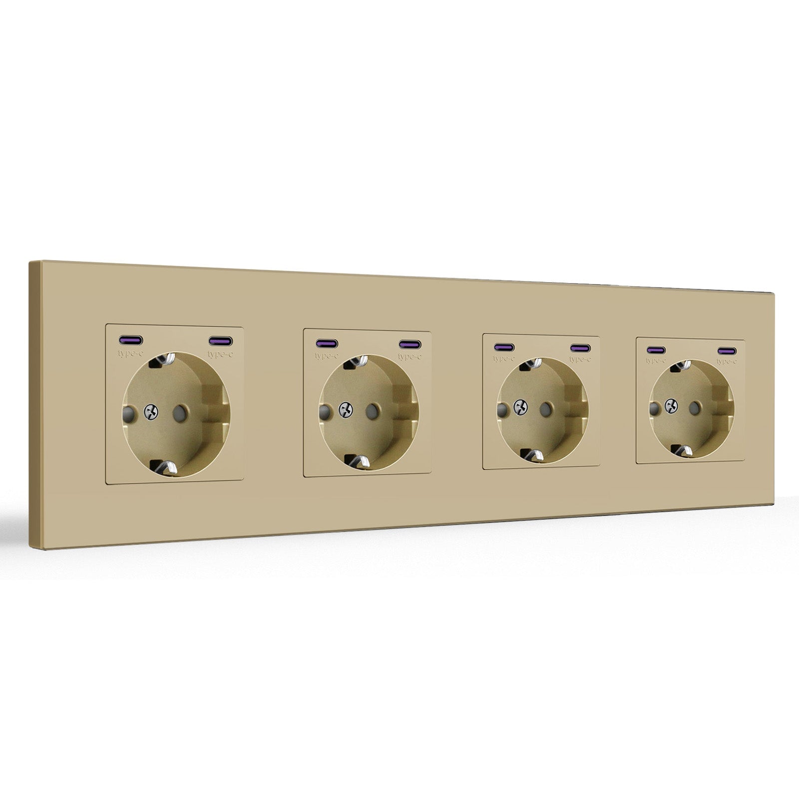 Prises UE BSEED avec double interface Type-C 20W Prise murale Panneau plastique Prises et interrupteurs d'alimentation BSEEDswitch Quadruple plastique doré