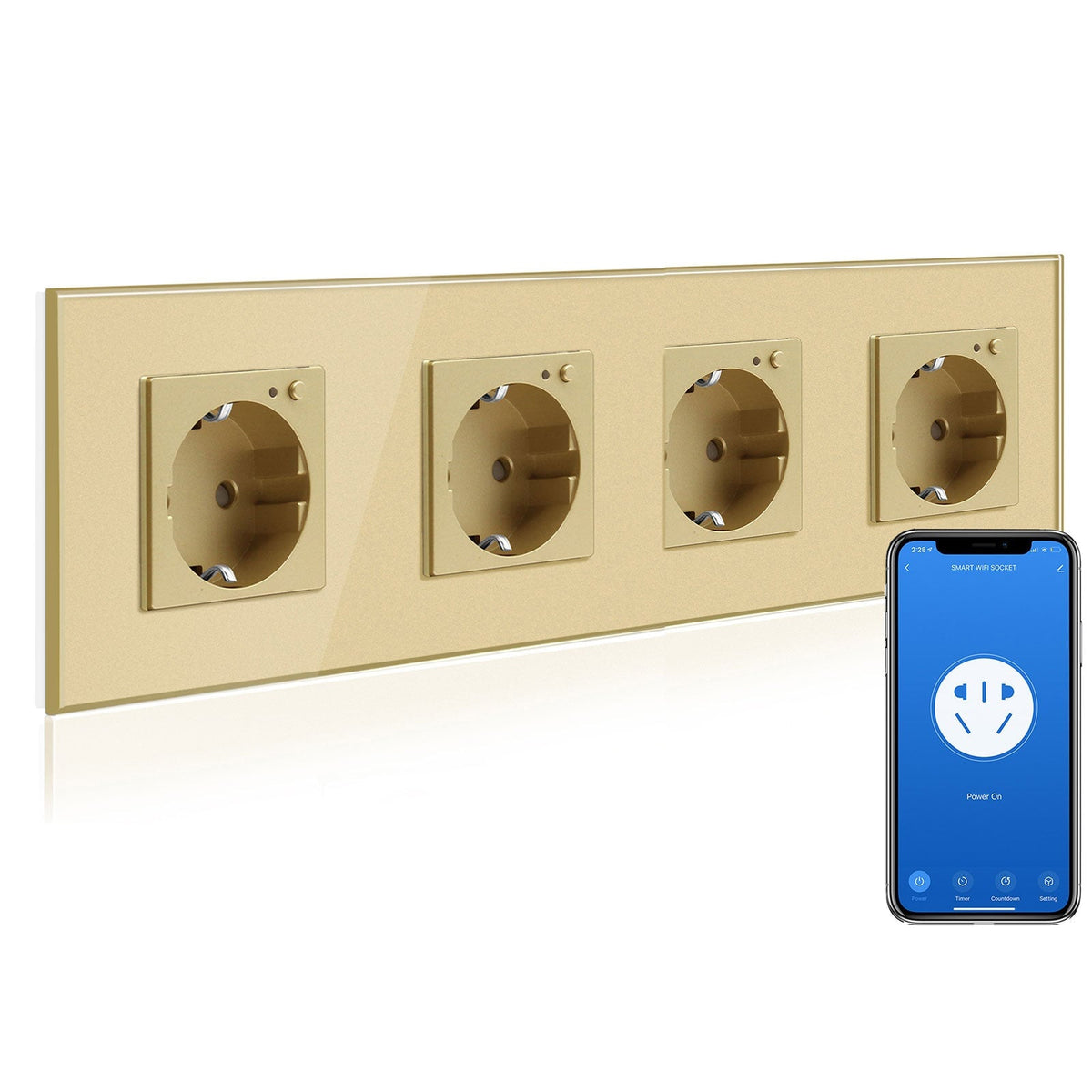 BSEED Wifi EU Wall Sockets Single Power Outlets Kids Protection Power Outlets & Sockets Bseedswitch gold Quadruple Glass
