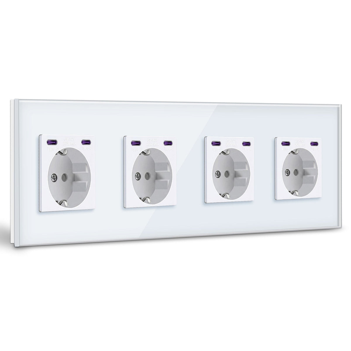 BSEED EU sockets with 20W Double Type-C Interface Outlet Wall Socket Plastic Panel Power Outlets & Sockets Bseedswitch White Glass Quadruple