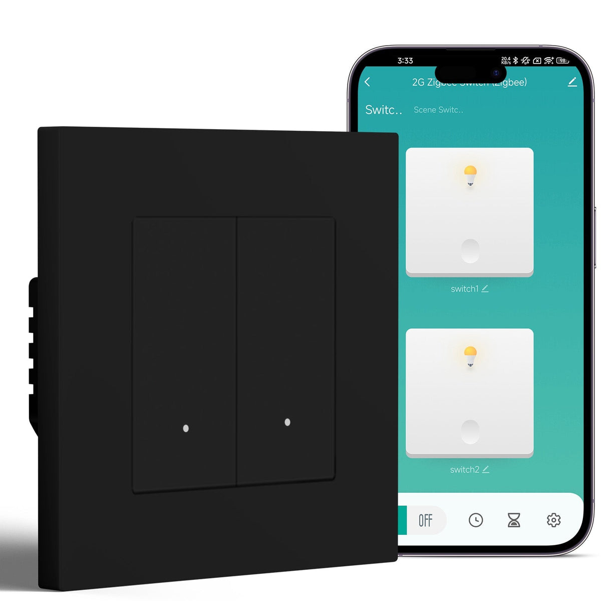 BSEED Smart Zigbee Light Switch (With Neutral) Hub required Switch work with tuya Alexa Light Switches Bseedswitch Black 2 Gang Plastic