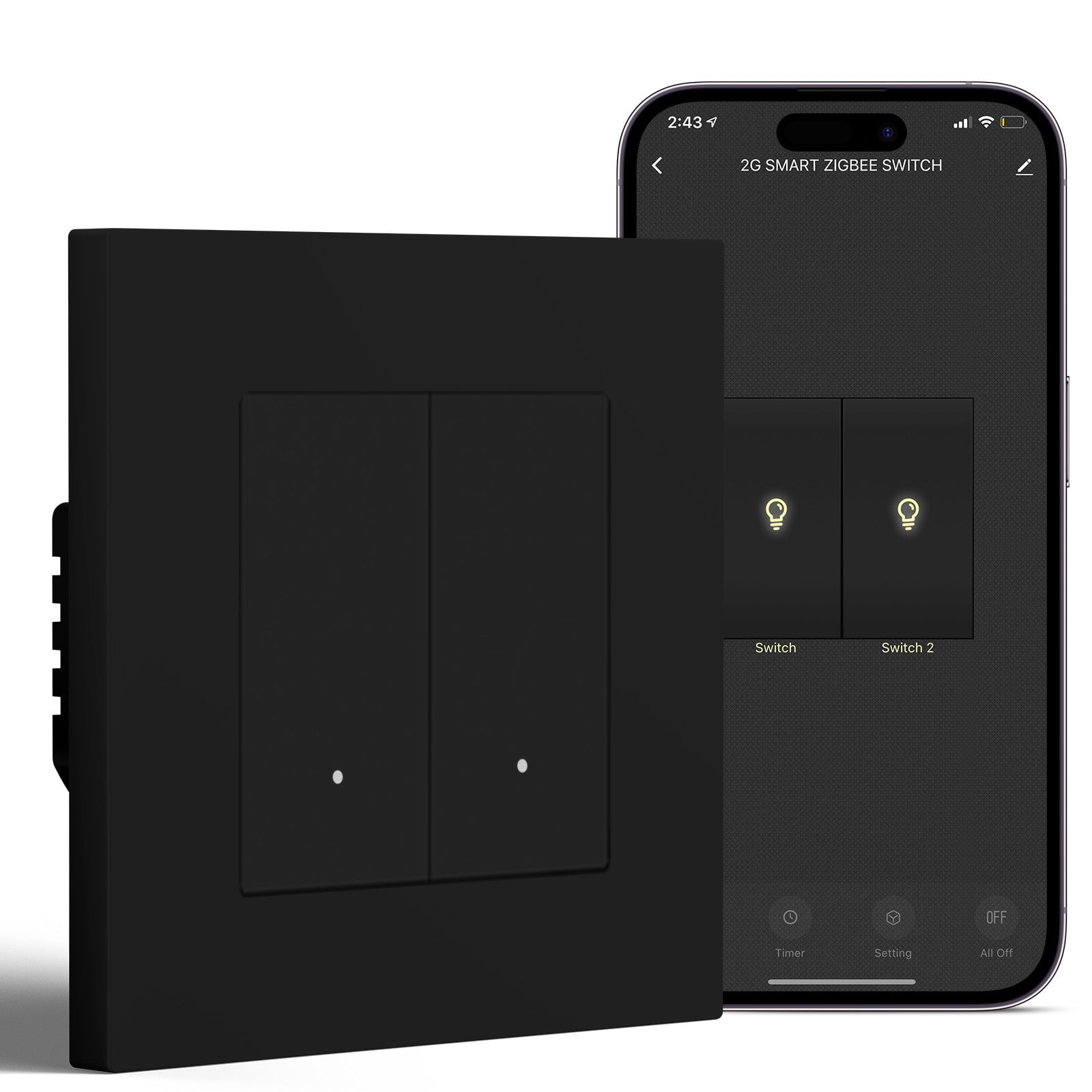 BSEED Smart Wifi Light Switch (With Neutral) Light Switches Bseedswitch Black 2 Gang Plastic
