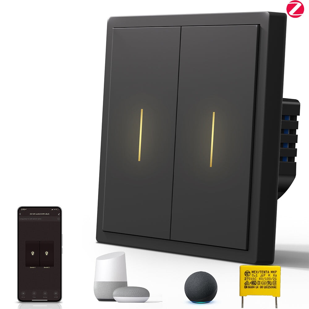 Interruptor Inteligente BSEED Serie Scale Zigbee (Sin Neutro) Interruptores BSEED Negro 1 Unidad/Paquete 2 Gang