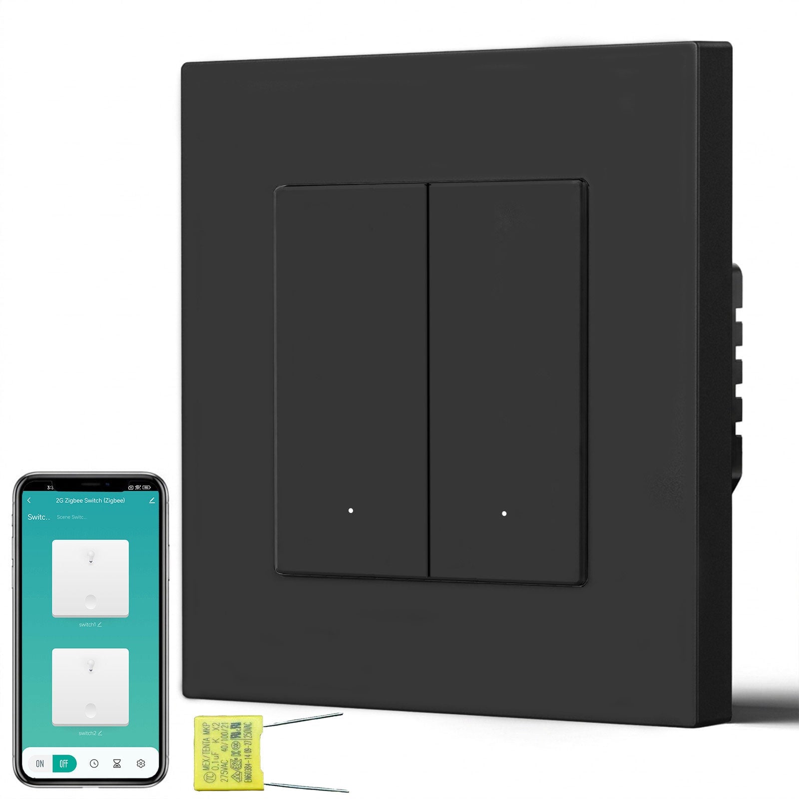 BSEED Echo Smart Zigbee Light Switch (No Neutral) Hub required Switch Light Switches Bseedswitch Black Plastic 2 Gang