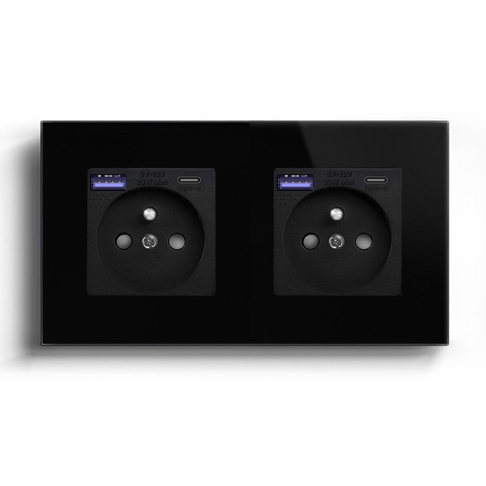 BSEED FR sockets with 20W PD Fast Charge Type-C Interface Outlet Wall Socket Power Outlets & Sockets Bseedswitch Black Double 