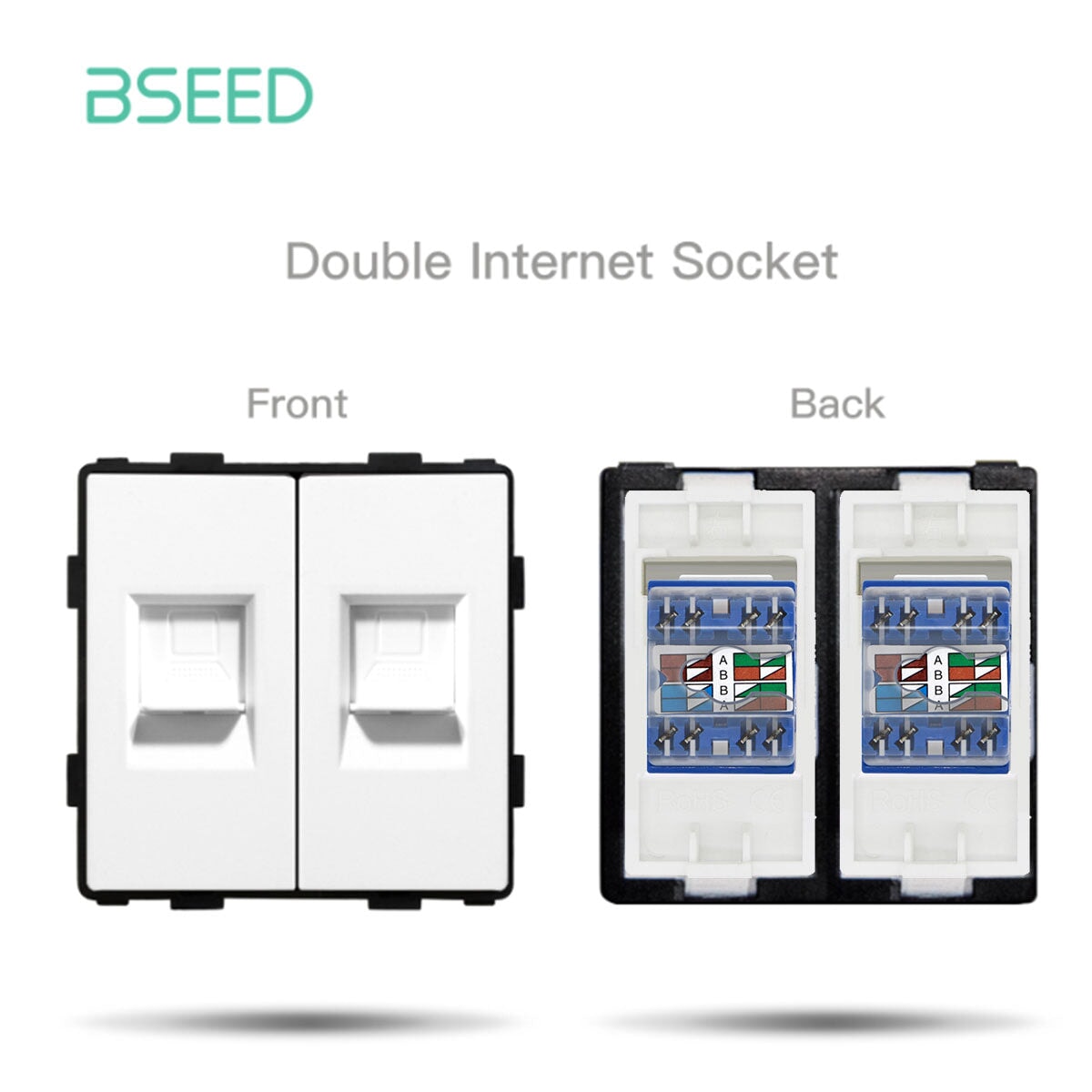 Bseed EU UK Russia Standard Plastic Socket Toggle Switch Function Key DIY Home Improvement Wall Plates & Covers Bseedswitch White Double CAT6（PC）Socket Function Key 