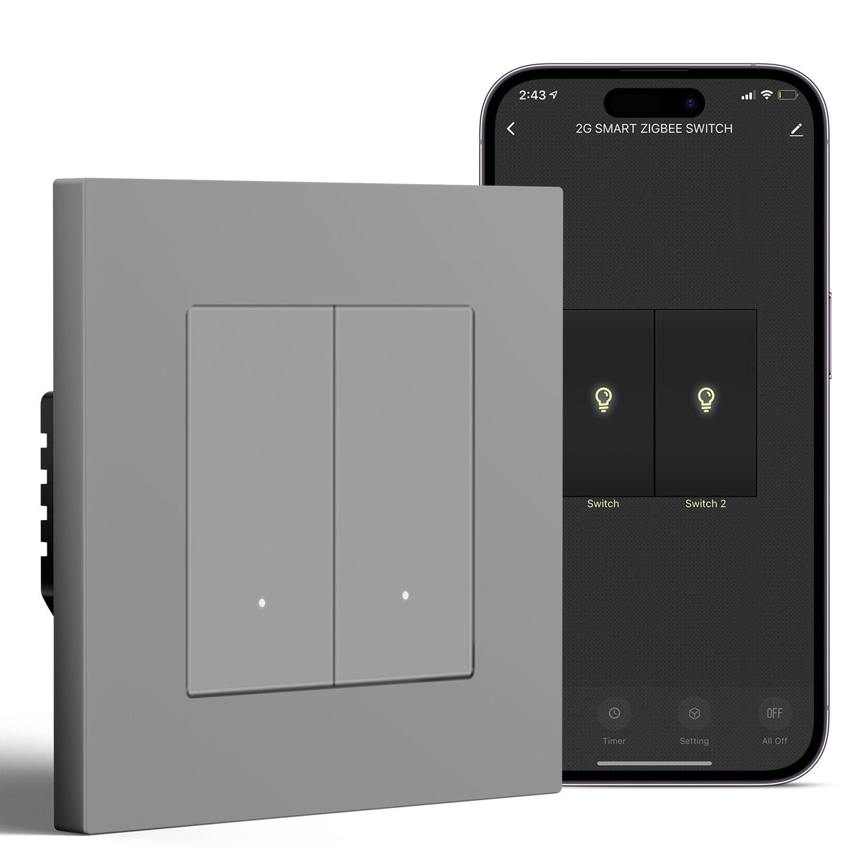 BSEED Smart Wifi Light Switch (With Neutral) Light Switches Bseedswitch Grey 2 Gang Plastic