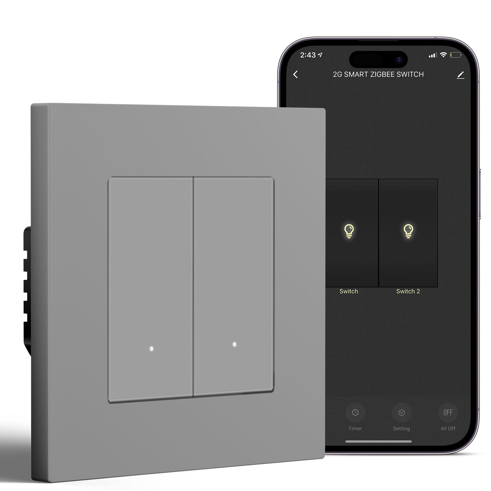 BSEED Smart Wifi Light Switch (With Neutral) Light Switches Bseedswitch Grey 2 Gang Plastic