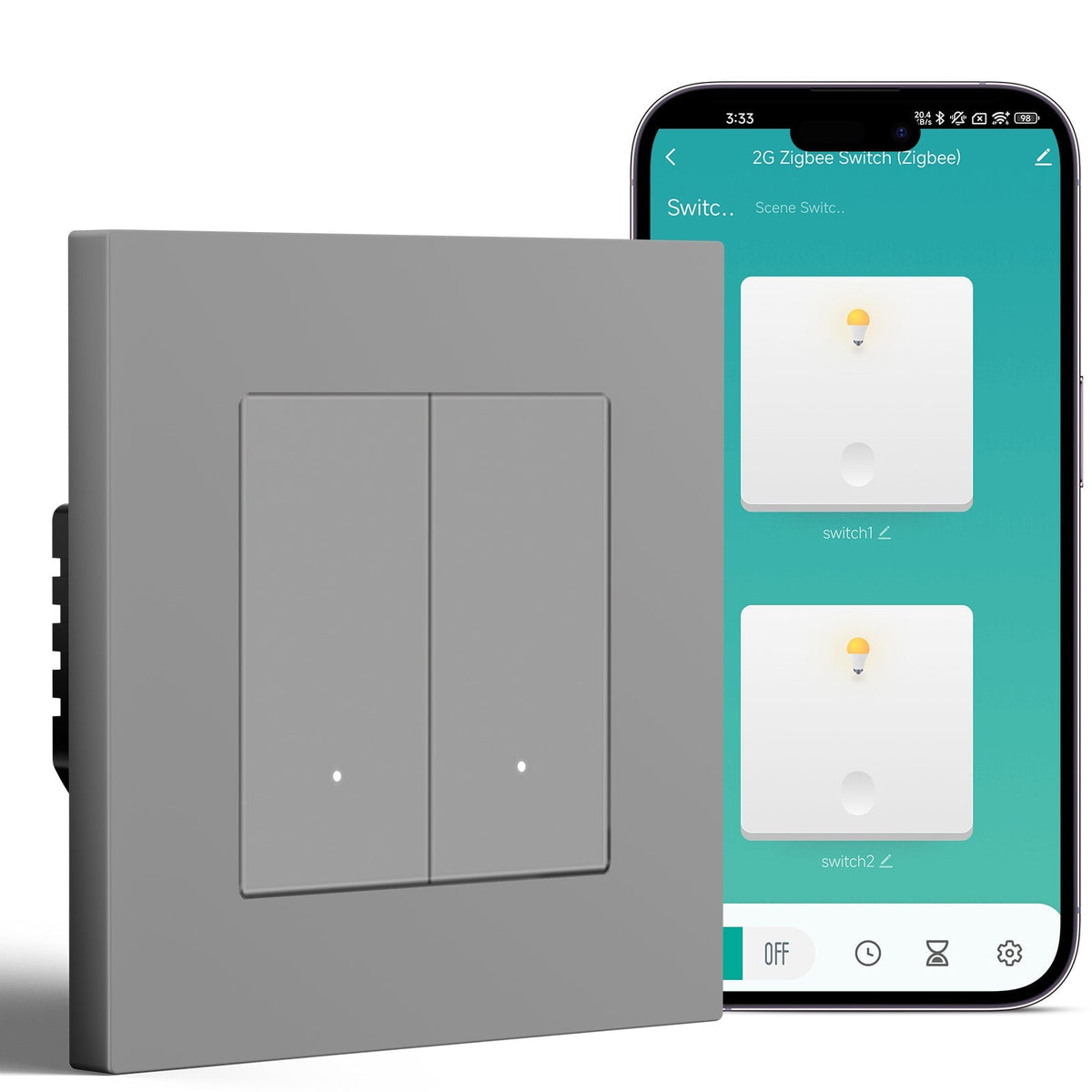 BSEED Smart Zigbee Light Switch (With Neutral) Hub required Switch work with tuya Alexa Light Switches Bseedswitch Grey 2 Gang Plastic