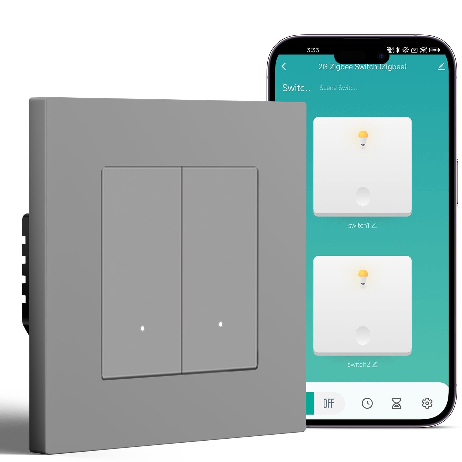 BSEED Smart Zigbee Light Switch (With Neutral) Hub required Switch work with tuya Alexa Light Switches Bseedswitch Grey 2 Gang Plastic