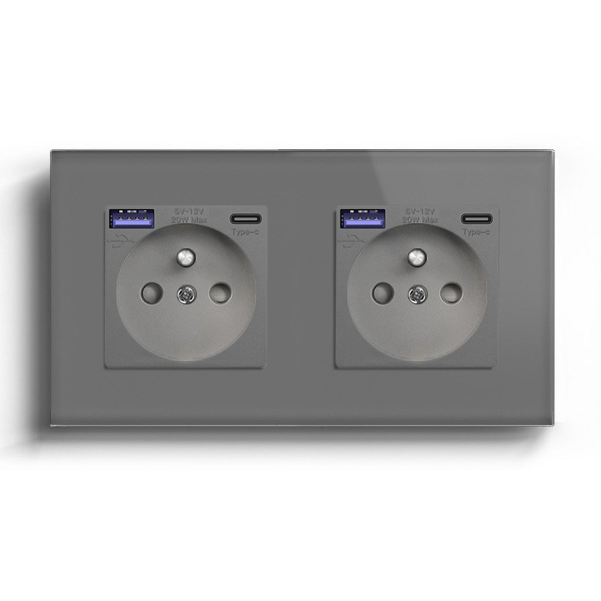 BSEED FR sockets with 20W PD Fast Charge Type-C Interface Outlet Wall Socket Power Outlets & Sockets Bseedswitch Grey Double 