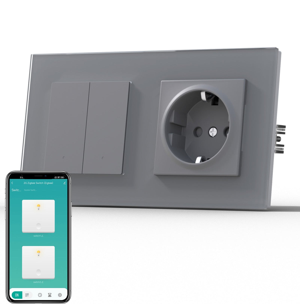 BSEED Smart Zigbee Light Switch (With Neutral) Socket For Type F Plug Eu Electric Power Socket Light Switches Bseedswitch Grey 2 Gang 