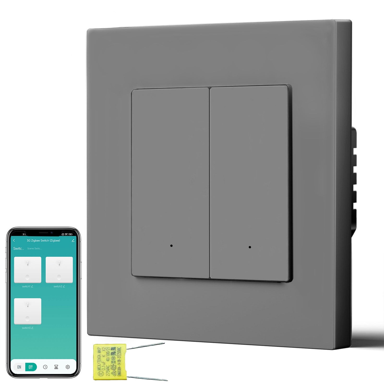 BSEED Echo Smart Zigbee Light Switch (No Neutral) Hub required Switch Light Switches Bseedswitch Grey Plastic 2 Gang