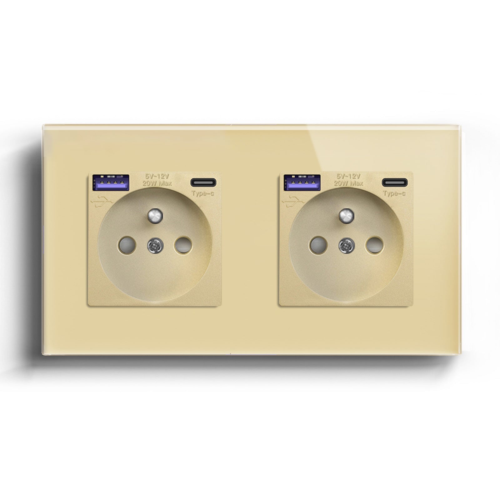 BSEED FR sockets with 20W PD Fast Charge Type-C Interface Outlet Wall Socket Power Outlets & Sockets Bseedswitch Gold Double 