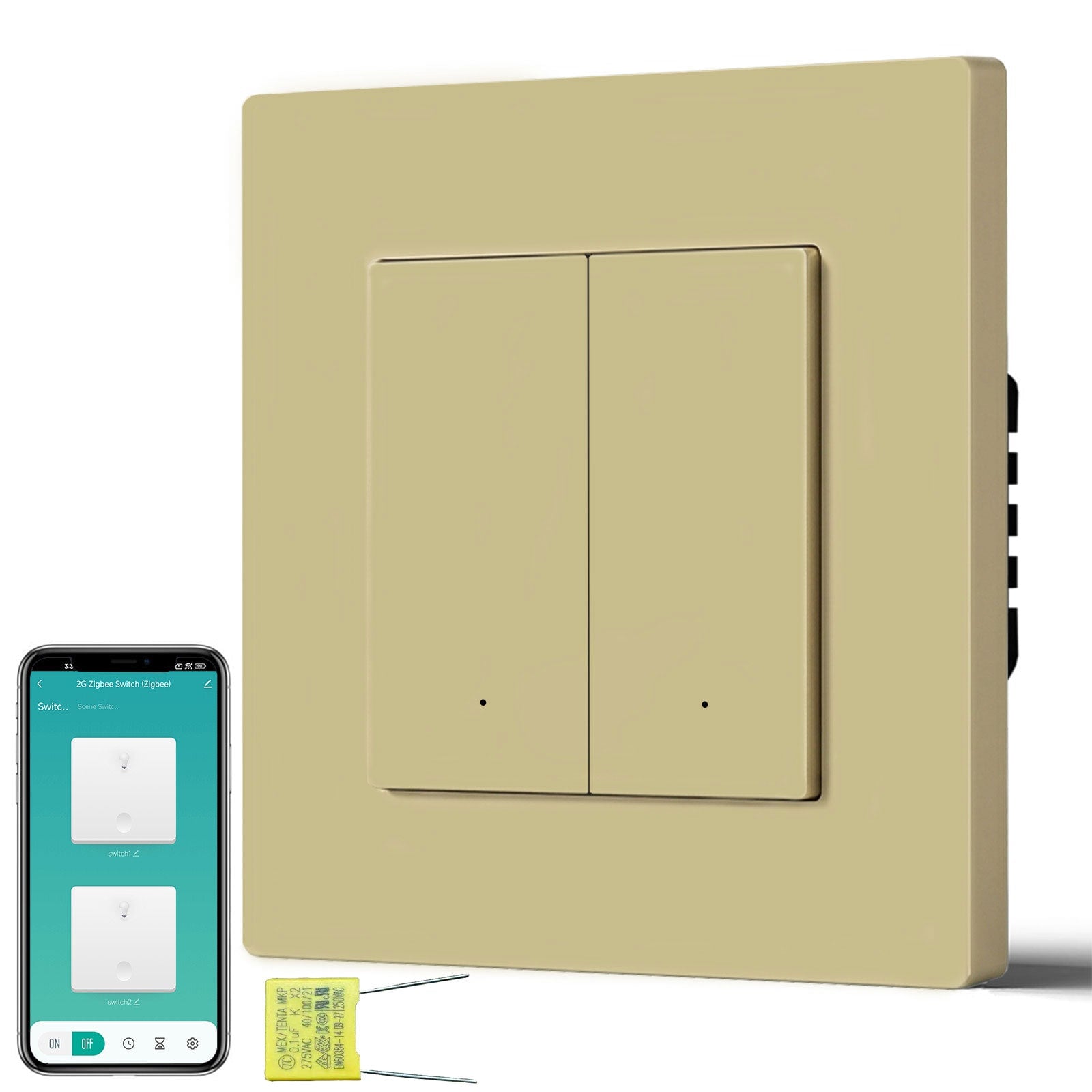 BSEED Echo Smart Zigbee Light Switch (No Neutral) Hub required Switch Light Switches Bseedswitch Gold Plastic 2 Gang