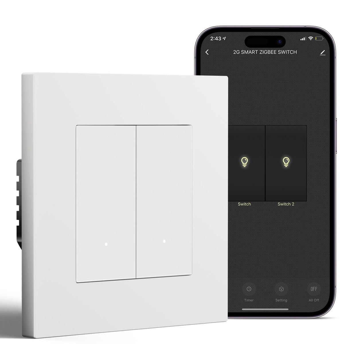 BSEED Smart Wifi Light Switch (With Neutral) Light Switches Bseedswitch White 2 Gang Plastic
