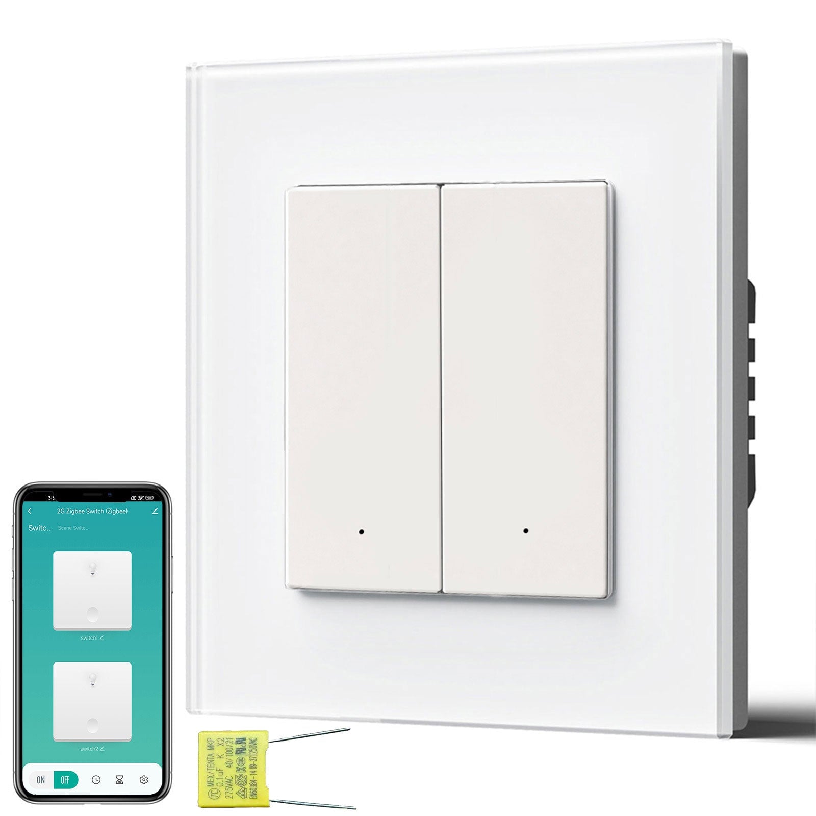 BSEED Echo Smart Zigbee Light Switch (No Neutral) Hub required Switch Light Switches Bseedswitch White Glass 2 Gang