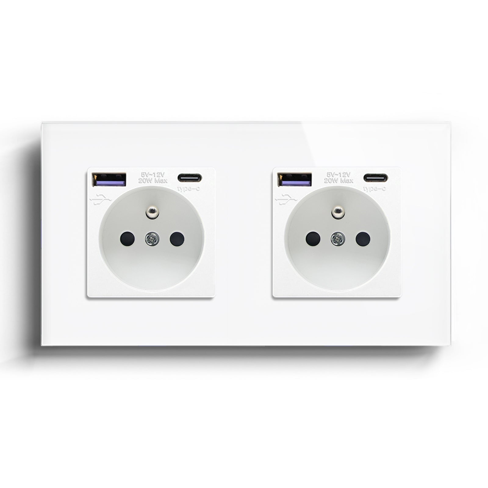 BSEED FR sockets with 20W PD Fast Charge Type-C Interface Outlet Wall Socket Power Outlets & Sockets Bseedswitch White Double 