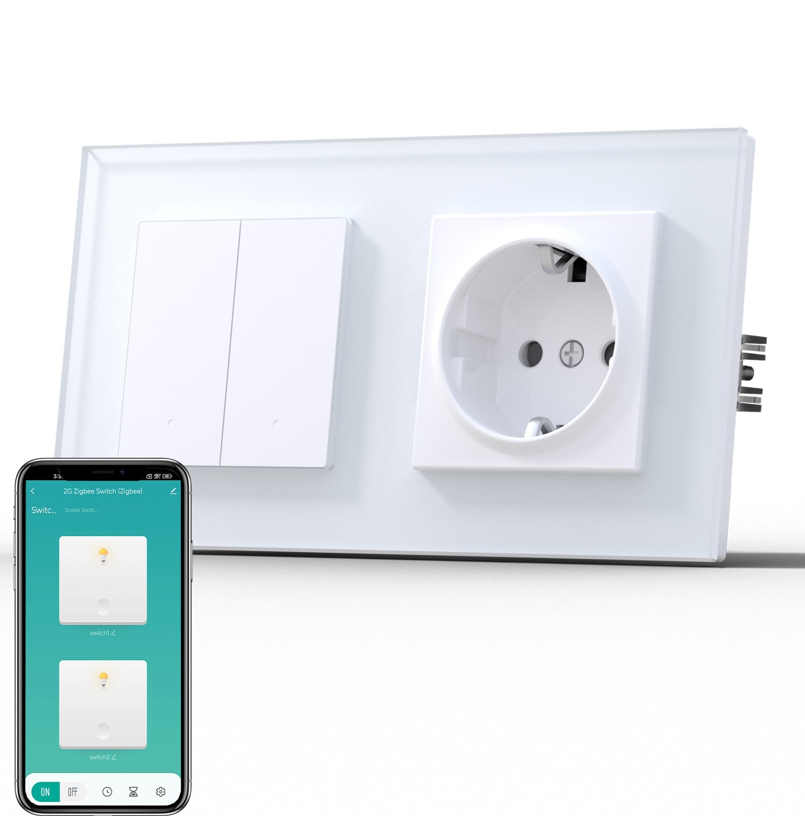BSEED Smart Zigbee Light Switch (With Neutral) Socket For Type F Plug Eu Electric Power Socket Light Switches Bseedswitch White 2 Gang 