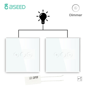 BSEED 2Pieces 1Gang 2Way Touch Dimmer Wall Switches EU Standard Crystal Panel Light Switches Bseedswitch 
