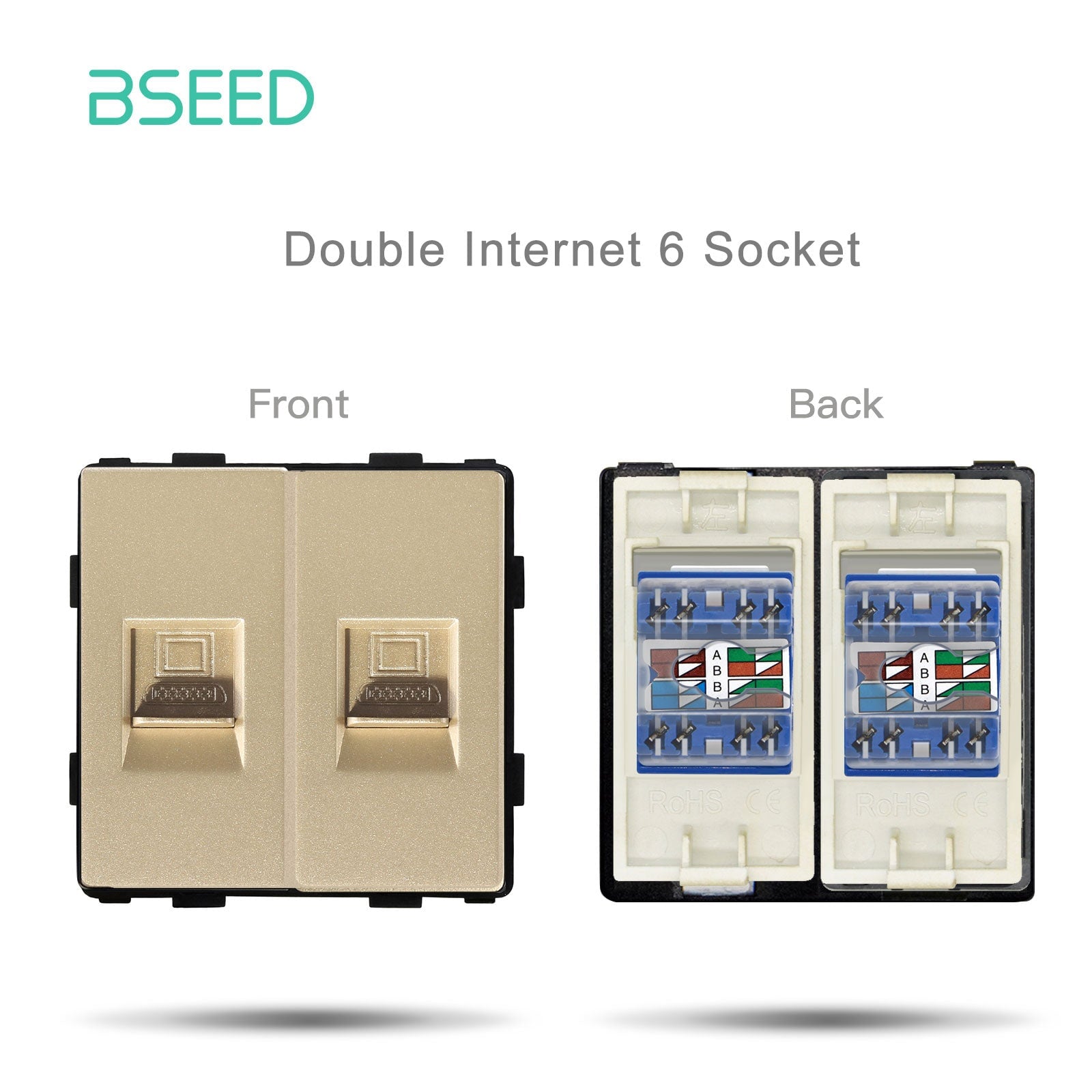 Bseed EU UK Russia Standard Plastic Socket Button Switch Function Key DIY Home Improvement Wall Plates & Covers Bseedswitch Gold Double CAT6（PC）Socket Function Key 