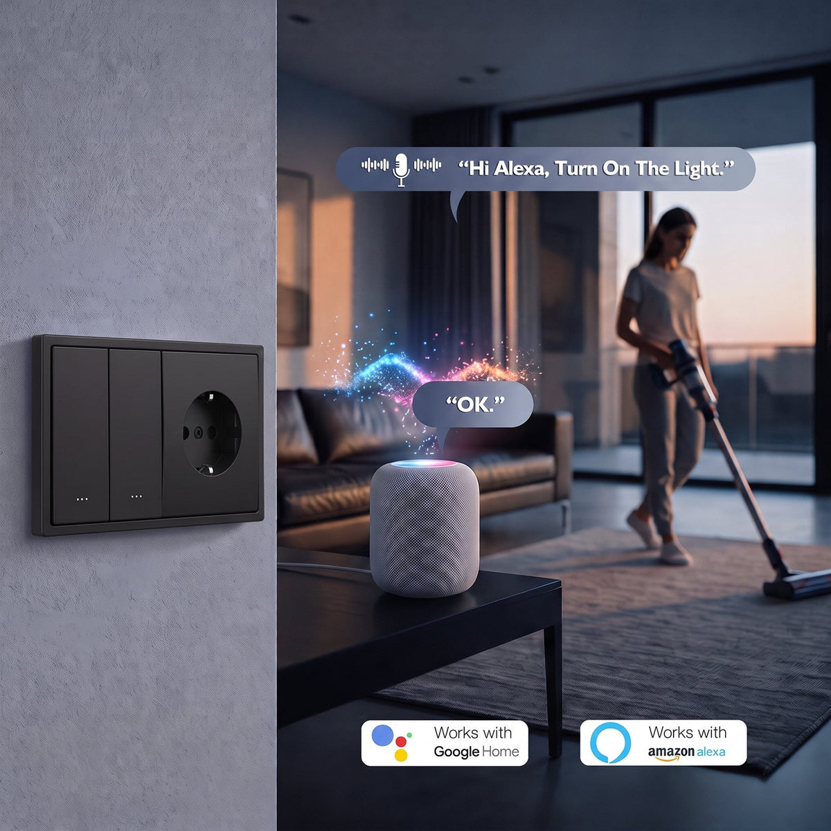 BSEED Gand Series Zigbee Light Switch (With Neutral) with Normal Eu Socket Light Switches Bseedswitch 