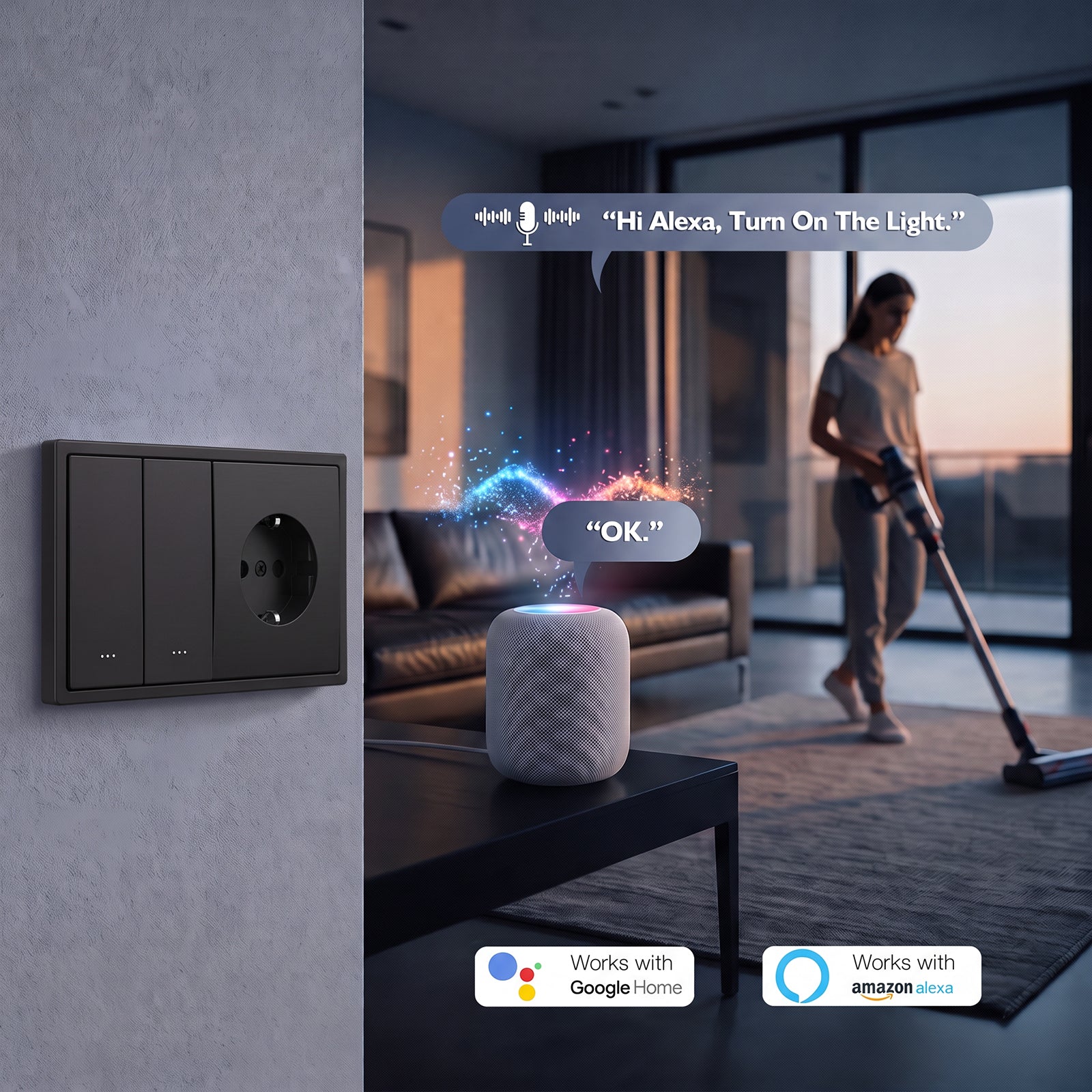 BSEED Gand Series Zigbee Light Switch (With Neutral) with Normal Eu Socket