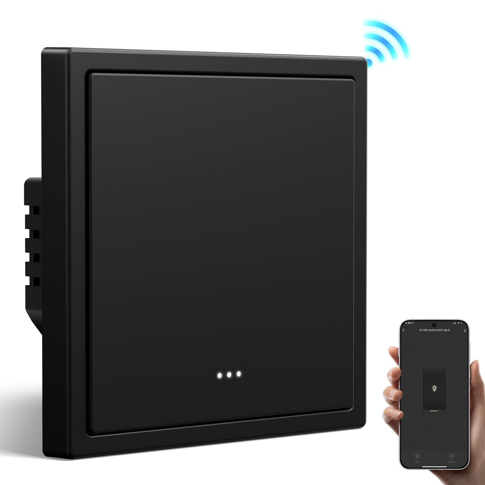 BSEED Gand Series Smart Wifi Light Switch (With Neutral) Recessed light switches with indicator light Light Switches Bseedswitch Black 1 Gang 