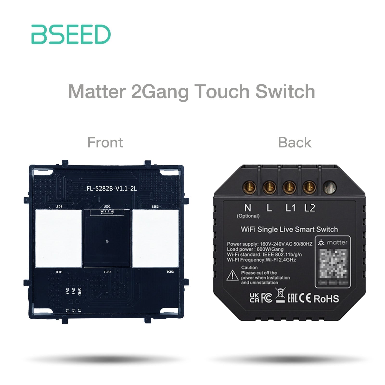 Bseed Live Line Only ZigBee Wifi Light Switch 1/2/3 Way Function Key DIY Parts Light Switches Bseedswitch 2 Gang Matter 