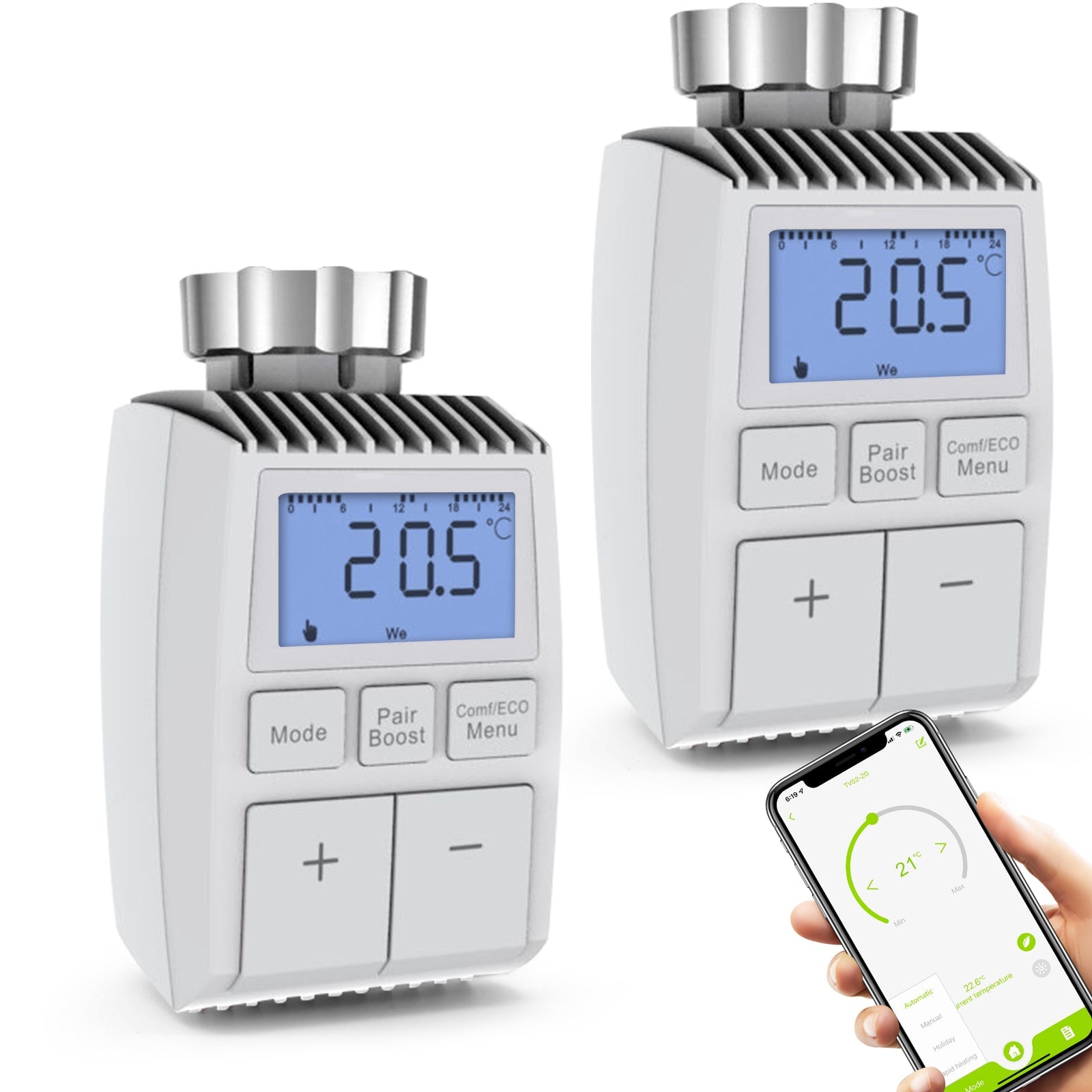 BSEED ZigBee3.0 Thermostatic Valve Smart Radiator Actuator Programmable Temperature Controller 恒温器 Bseedswitch 2PCS Temperature control valve 