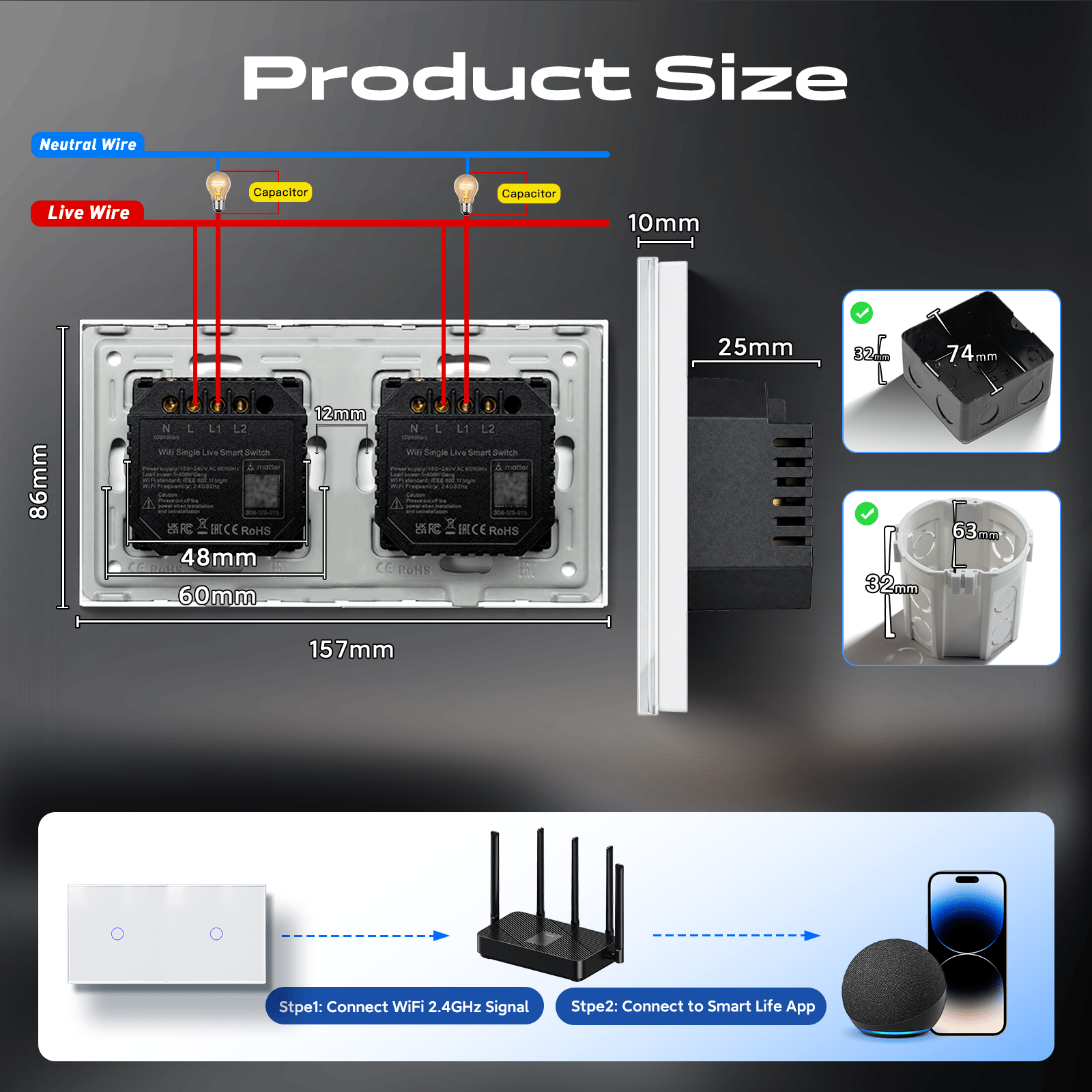 Bseed Smart Matter Wifi Light Switch Double Light Module Electrical Wall Light switches Light Switches Bseedswitch 