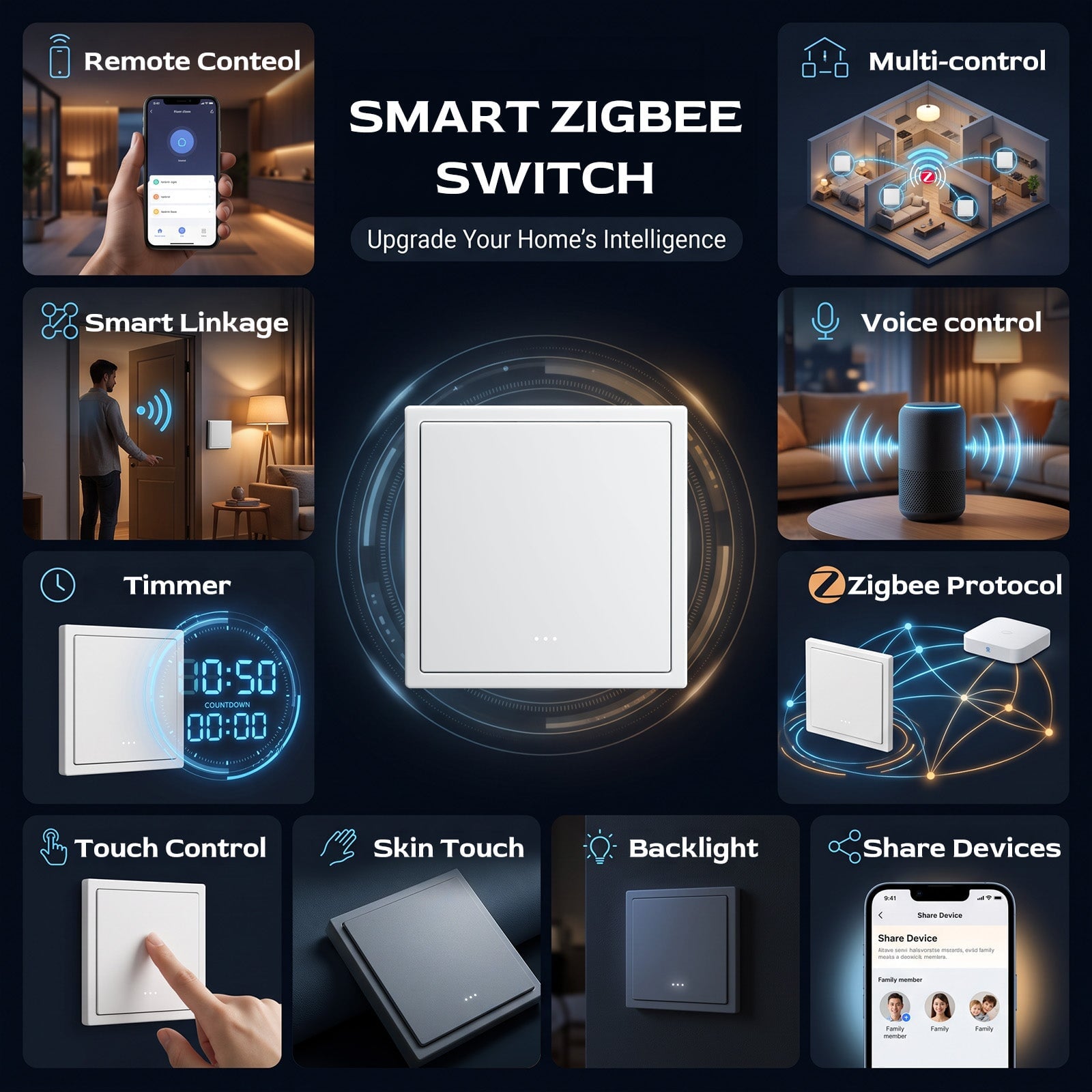 BSEED Gand Series Zigbee Light Switch (With Neutral) Recessed light switches with indicator light Light Switches Bseedswitch 
