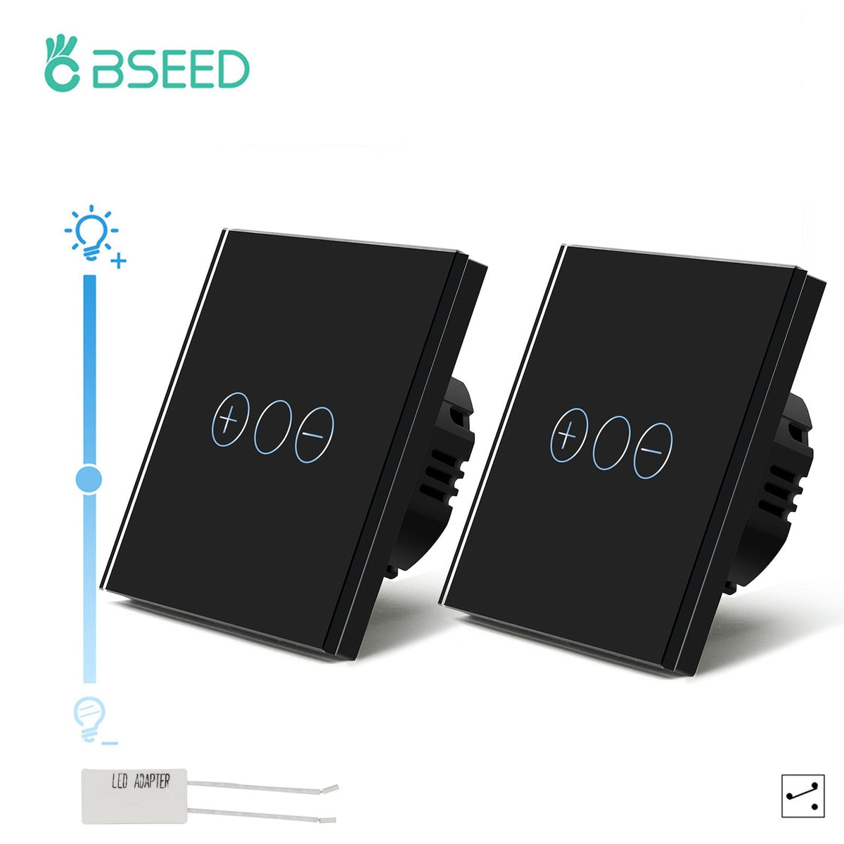 BSEED 2Pieces 1Gang 2Way Touch Dimmer Wall Switches EU Standard Crystal Panel Light Switches Bseedswitch Black 