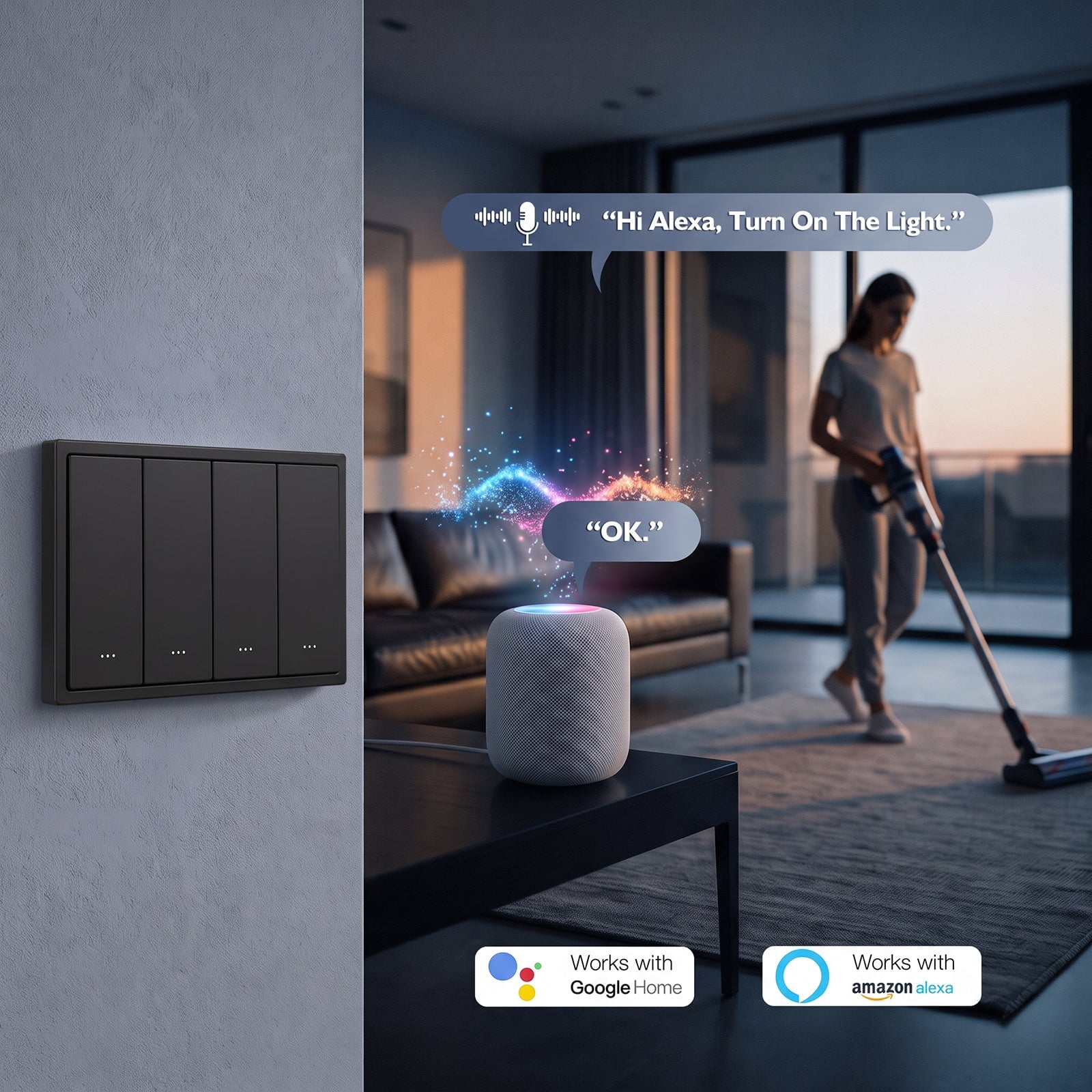 BSEED Gand Series Zigbee Light Switch (With Neutral) Recessed light switches Double Switch Light Switches Bseedswitch 