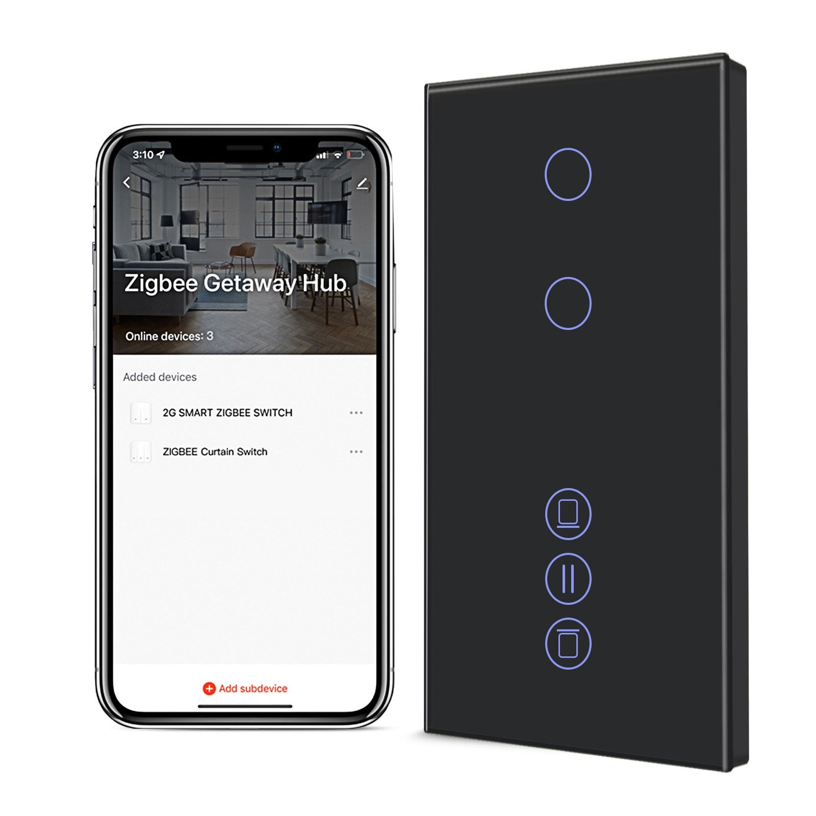 BSEED Zigbee Light Switch With Blind Switch Smart Wall Touch Switch Smart Zigbee Wall Switch Vertical version blind switch Bseedswitch Black 2 Gang + Blinnd Switch 