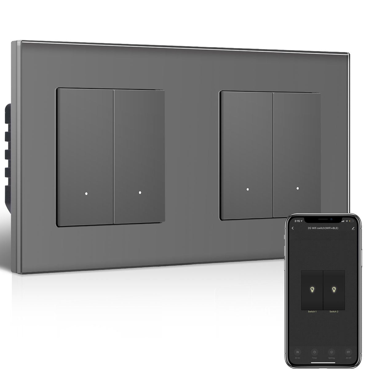 BSEED Smart Wifi Light Switch Double Light Switch (With Neutral) Light Switches Bseedswitch Grey 2 Gang 