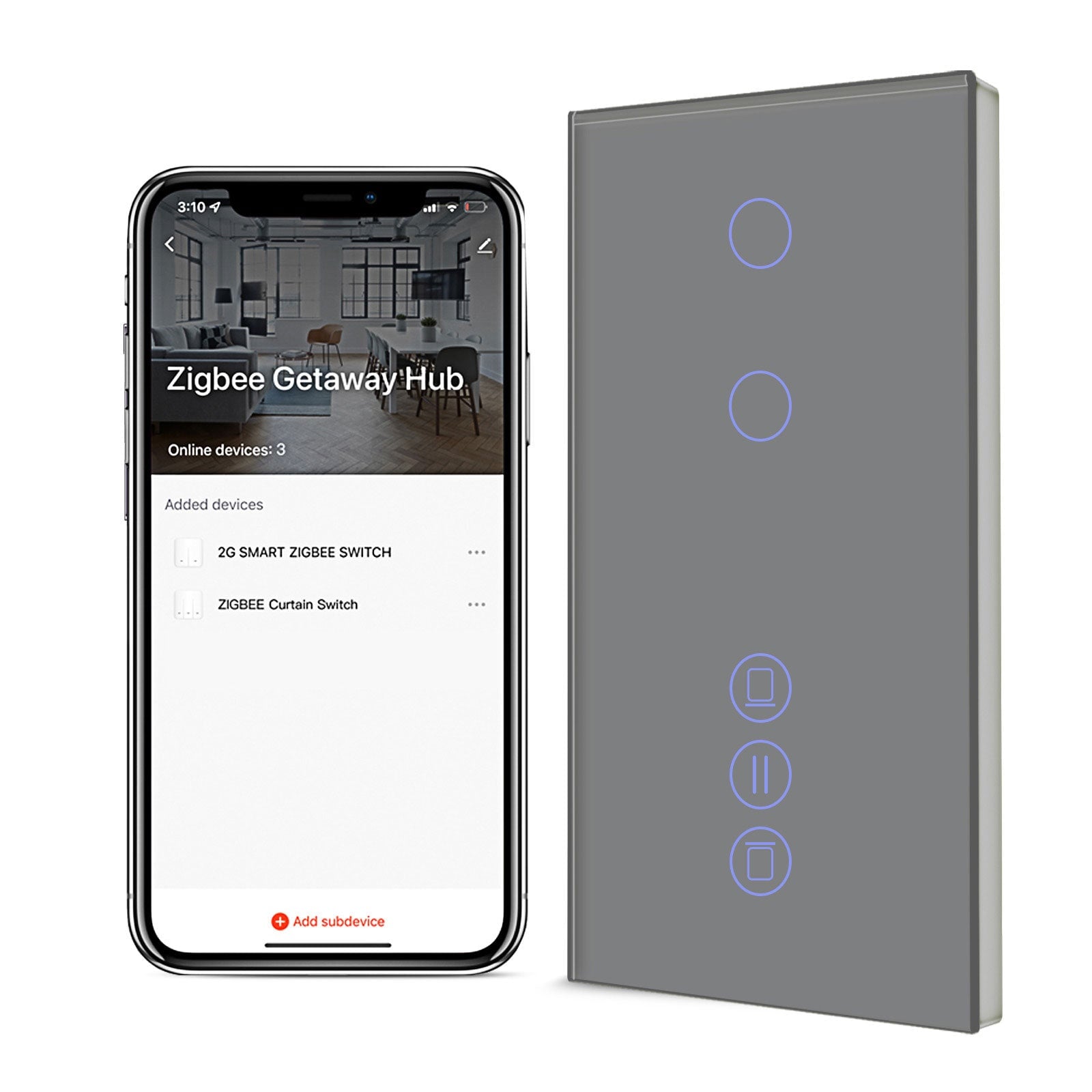 BSEED Zigbee Light Switch With Blind Switch Smart Wall Touch Switch Smart Zigbee Wall Switch Vertical version blind switch Bseedswitch Grey 2 Gang + Blinnd Switch 