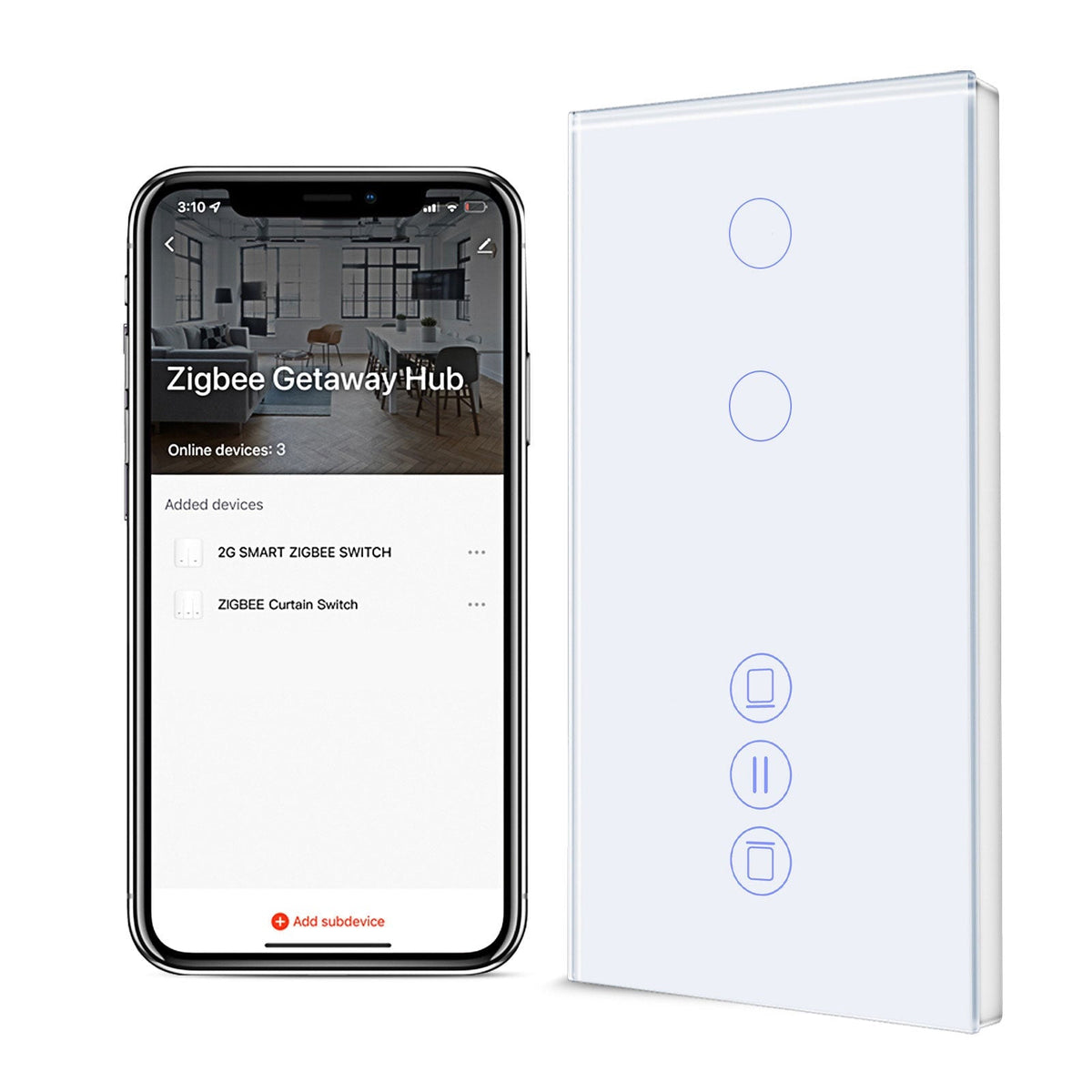 BSEED Zigbee Light Switch With Blind Switch Smart Wall Touch Switch Smart Zigbee Wall Switch Vertical version blind switch Bseedswitch White 2 Gang + Blinnd Switch 