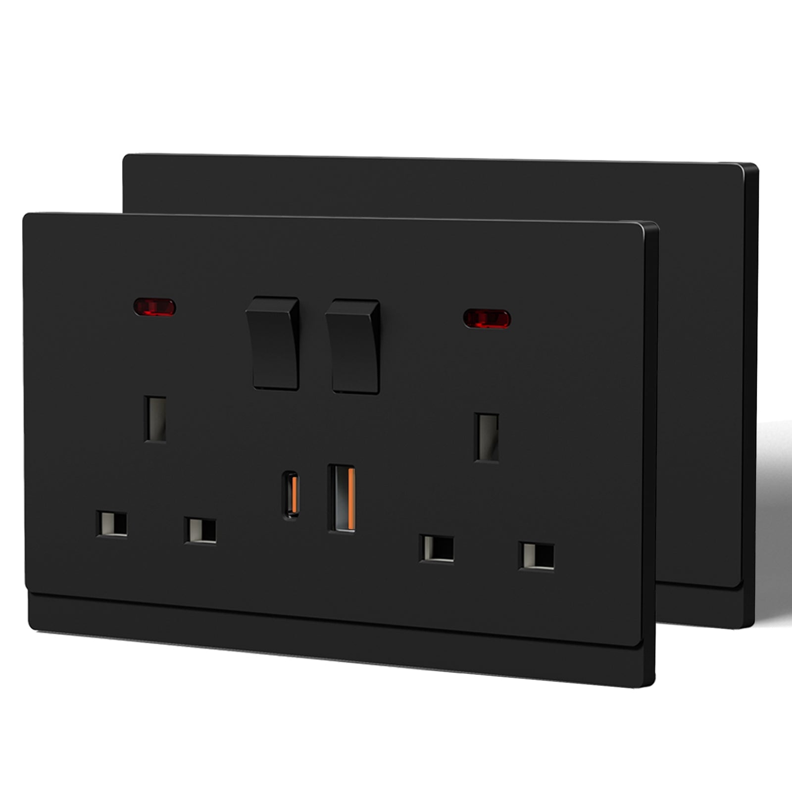 BSEED G16 Series UK Standard 13A Socket with 18W USB-C Port Power Outlets & Sockets Bseedswitch black 2 PCS/Pack Double Socket