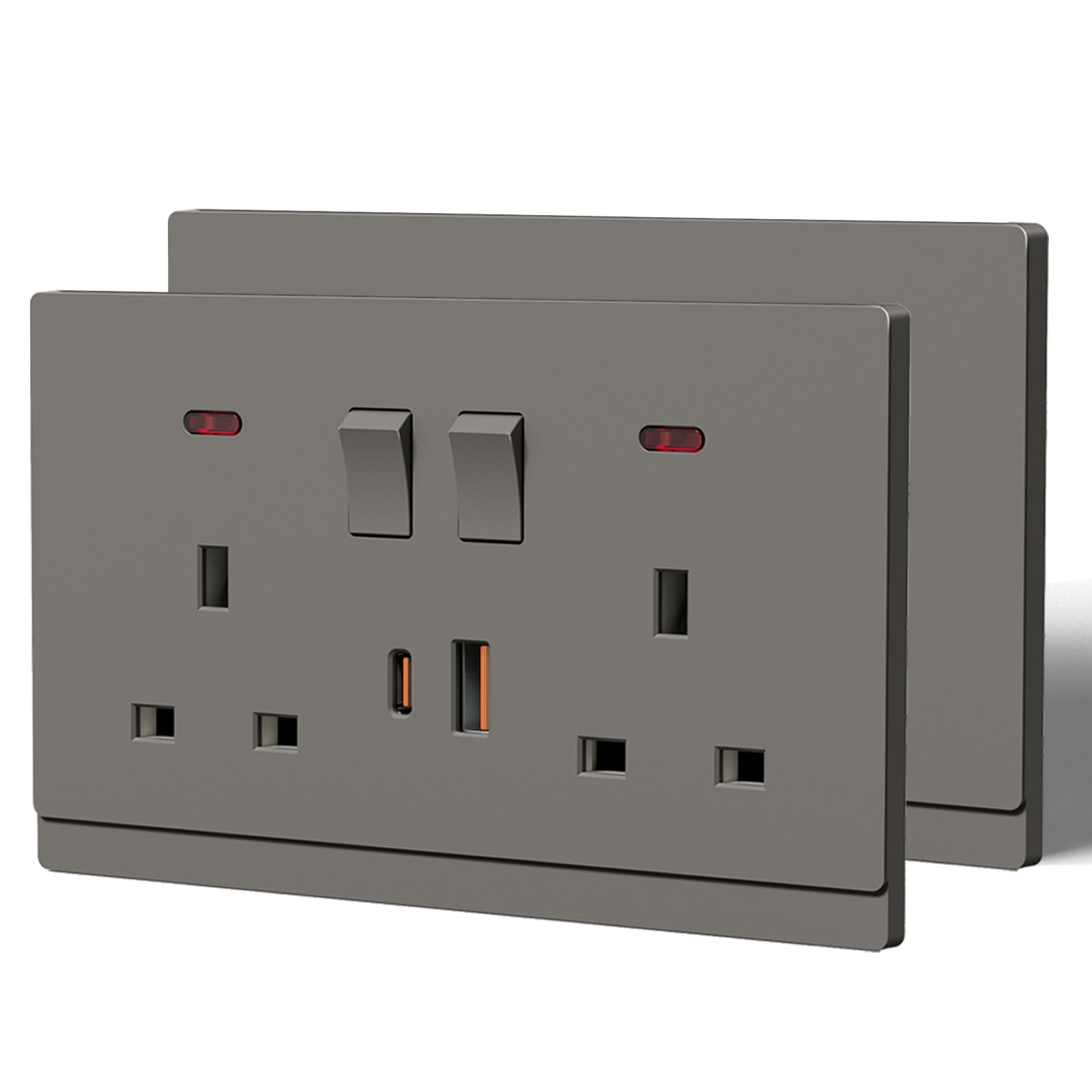 BSEED G16 Series UK Standard 13A Socket with 18W USB-C Port Power Outlets & Sockets Bseedswitch grey 2 PCS/Pack Double Socket