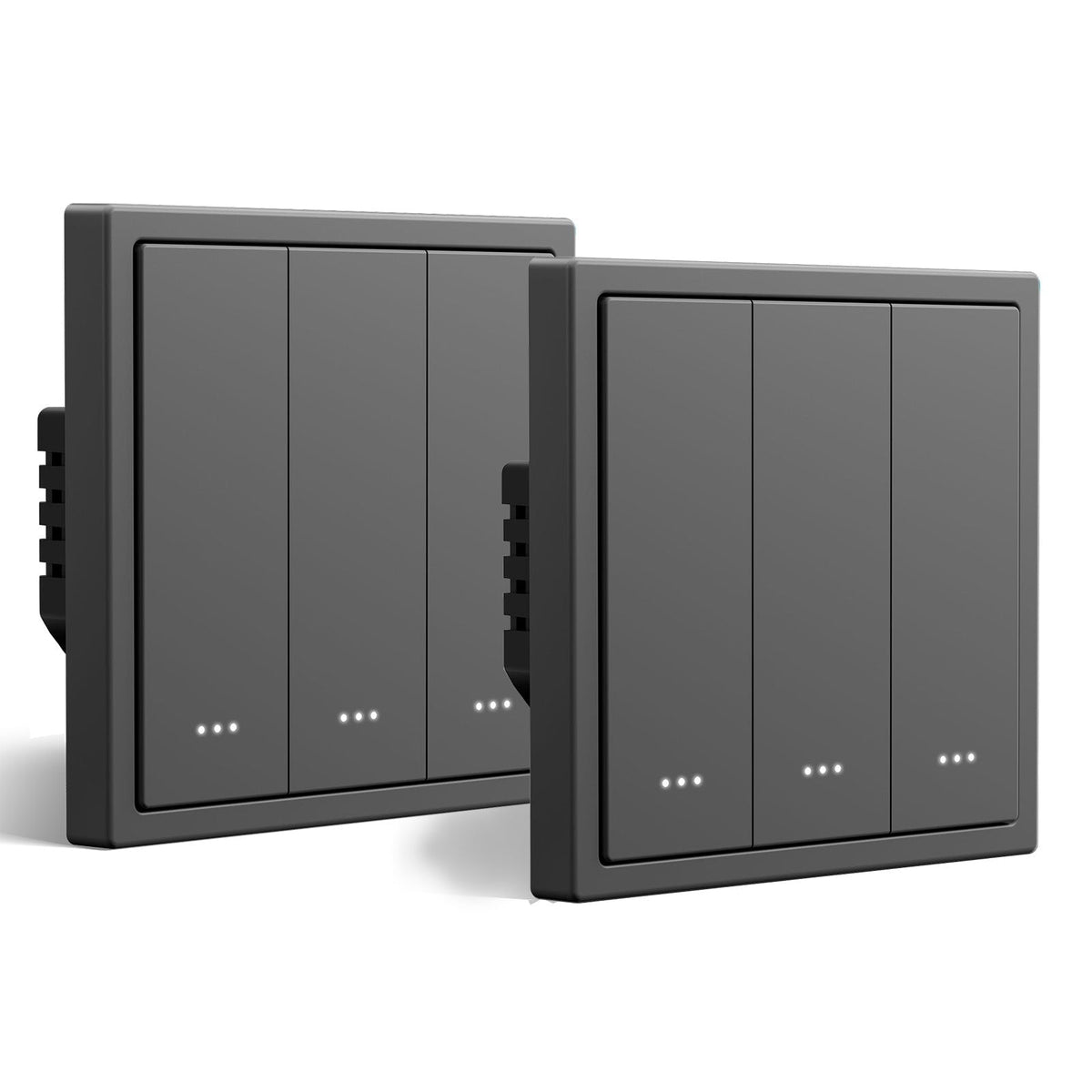 BSEED Gand Series Smart Wifi light switch (avec neutre) Interrupteurs encastrés avec voyant lumineux, lot de 2, 3 Gang, gris